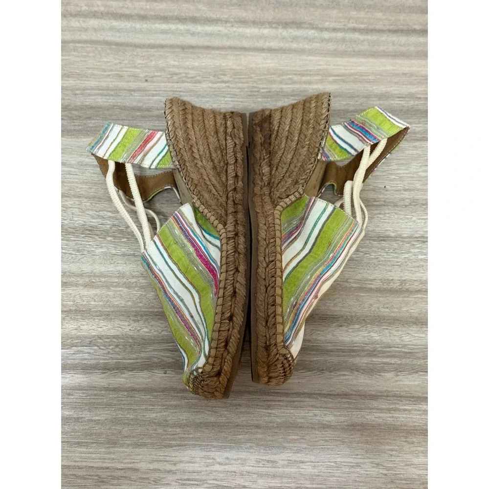 Marina Luna Women Espadrille Wedge Sandals 10 Green Striped Boho Coastal Spain